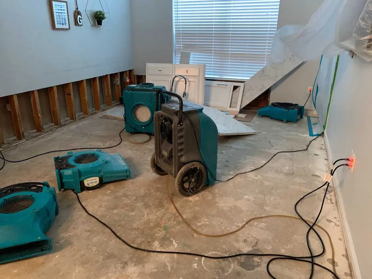 Dehumidifier in flood-cut room for Water Damage Restoration in Plattsburgh